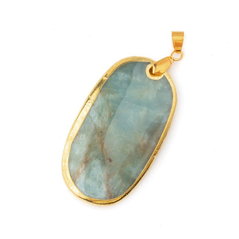 50x28x7mm Gold Leafed Aquamarine Oval Focal Bead with Gold-tone Bail 1 piece - The Bead Traders