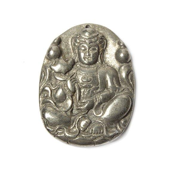52x40x7mm Pyrite Carved Sitting Goddess focal Pendant 1 piece - The Bead Traders