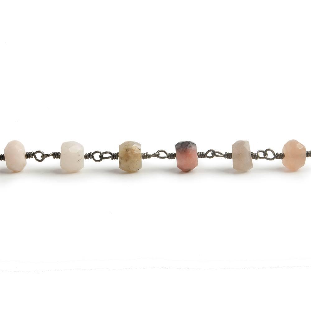 5.5-6mm Pink Peru Opal faceted rondelle Black Gold plated Chain by the foot 30 beads - The Bead Traders