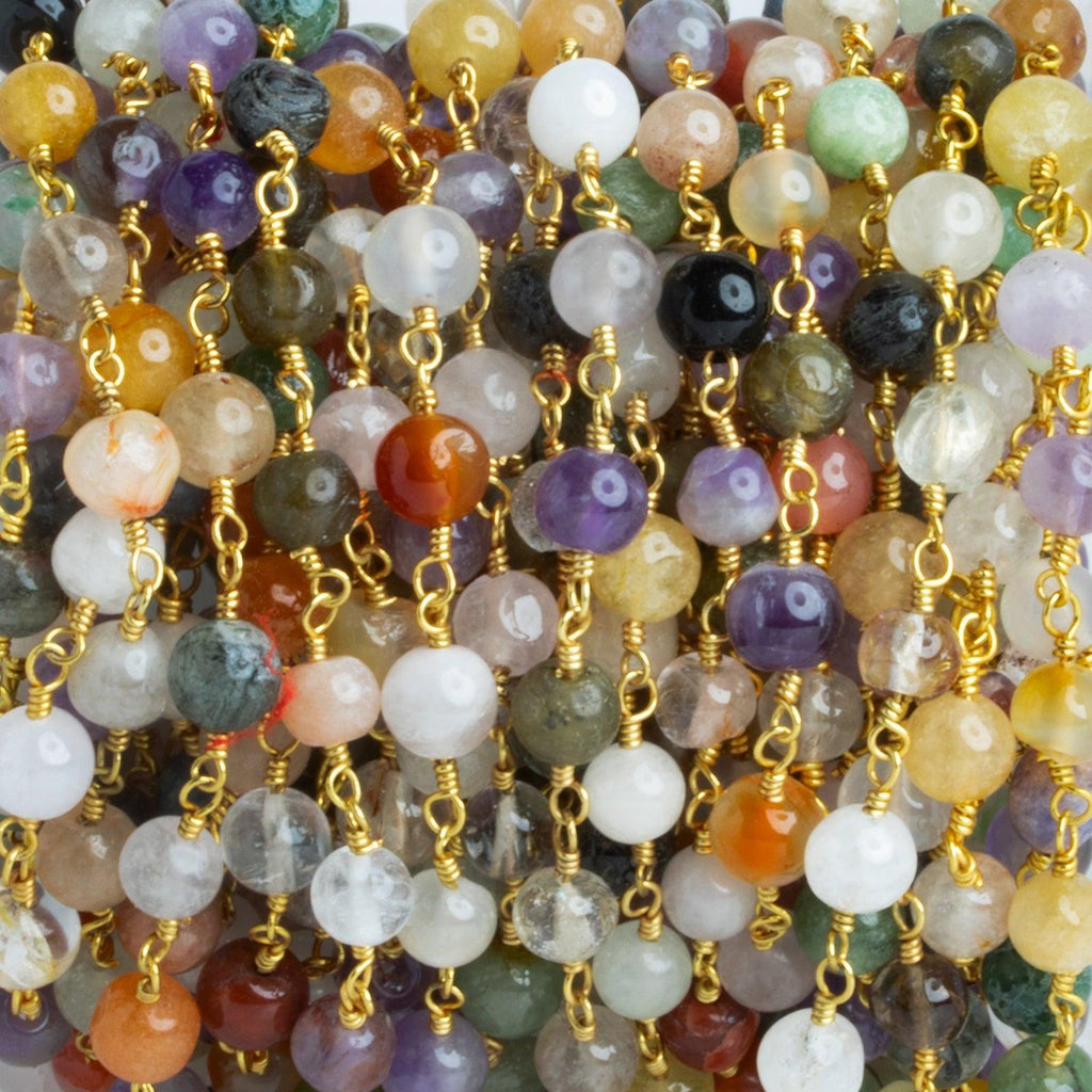 5.5mm Multi Gemstone Plain Rounds Gold Chain - The Bead Traders