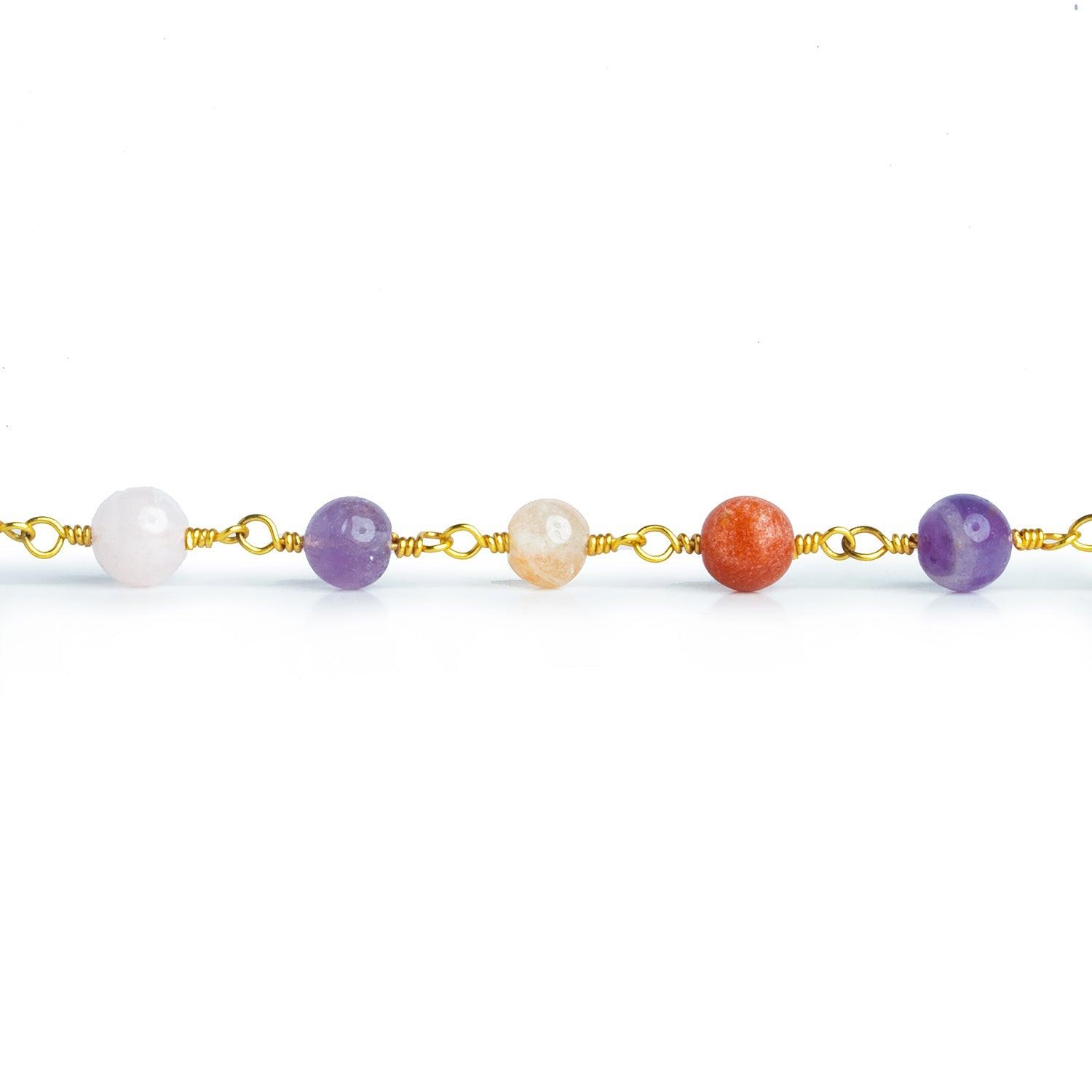 5.5mm Multi Gemstone Plain Rounds Gold Chain - The Bead Traders