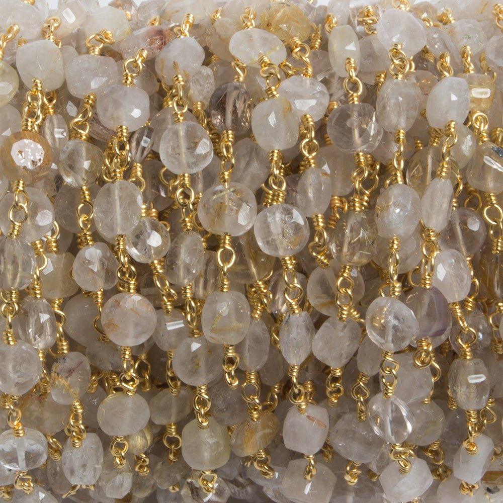 5.5mm Rutilated Quartz faceted coins Gold plated Chain by the foot 28 pcs - The Bead Traders