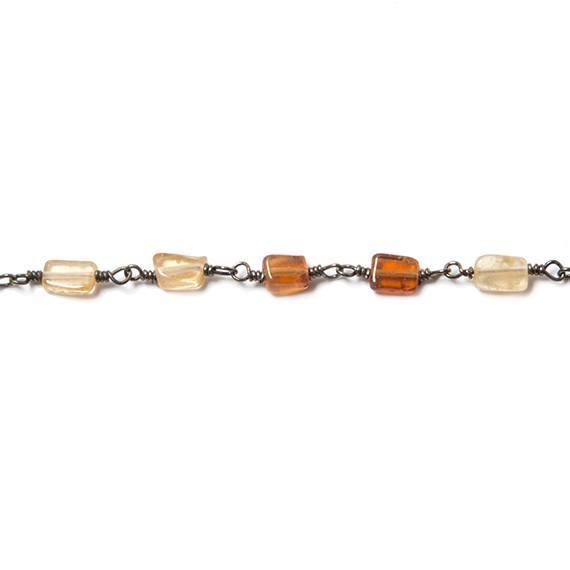 5.5x4mm Hessonite Garnet plain rectangle Black Gold Chain sold by the foot - The Bead Traders