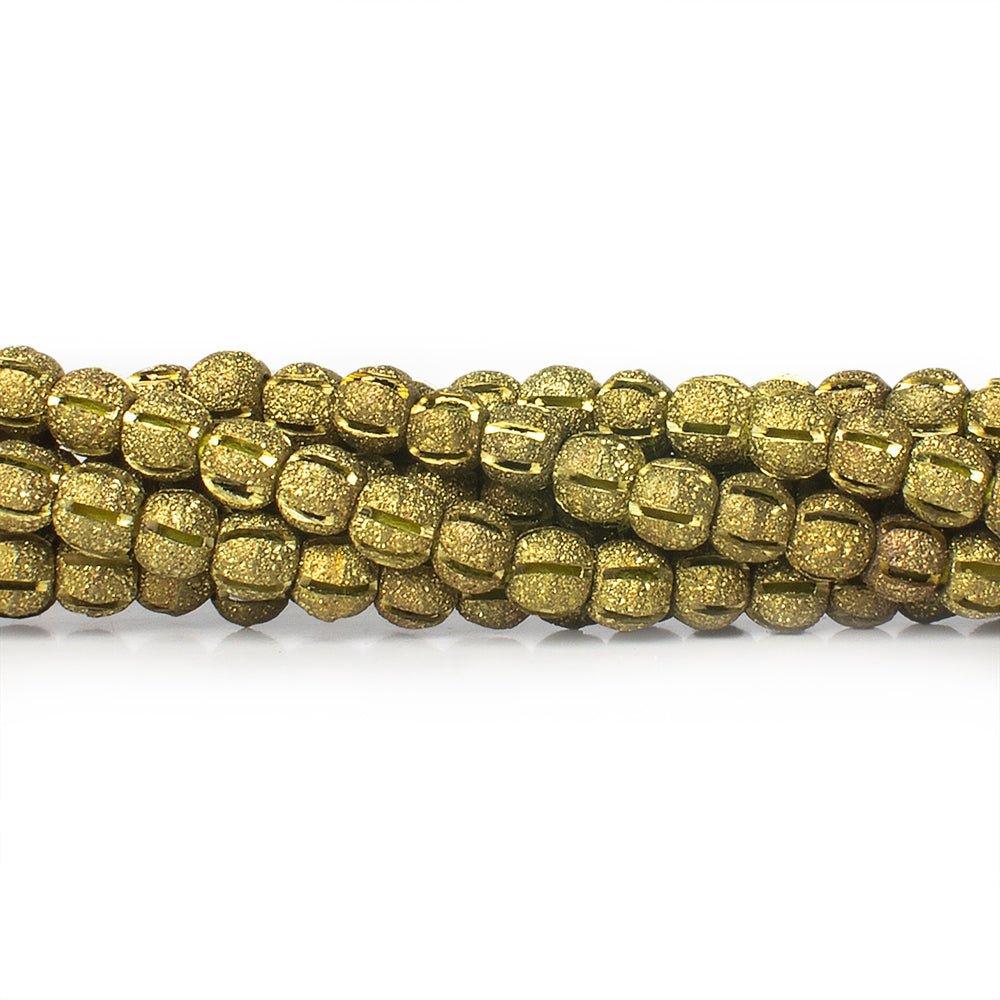 5.5x6mm Brass Textured Round Beads, 8 inch - The Bead Traders