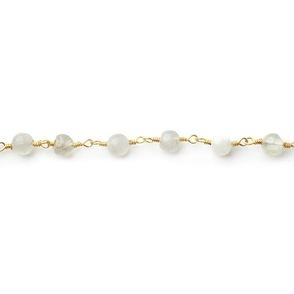 5mm-6mm Rutilated Quartz Plain Rounds Gold plated Chain by the foot 25 pieces - The Bead Traders
