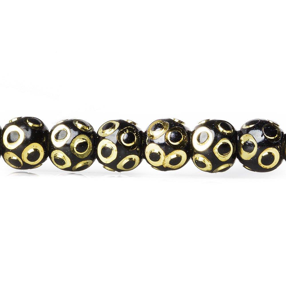 5mm Black Enamel Brass Beads Round Diamond Cut Beads, 8 inch - The Bead Traders
