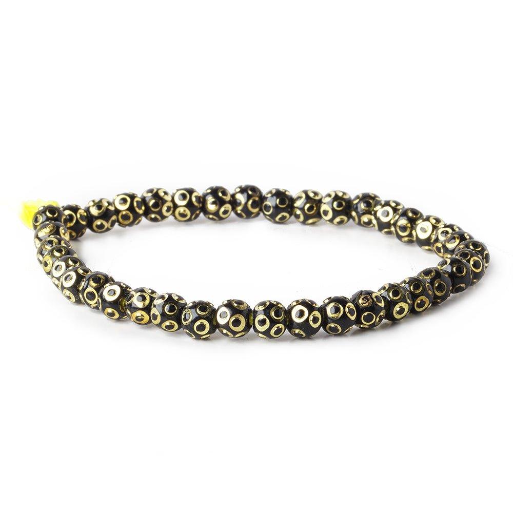 5mm Black Enamel Brass Beads Round Diamond Cut Beads, 8 inch - The Bead Traders