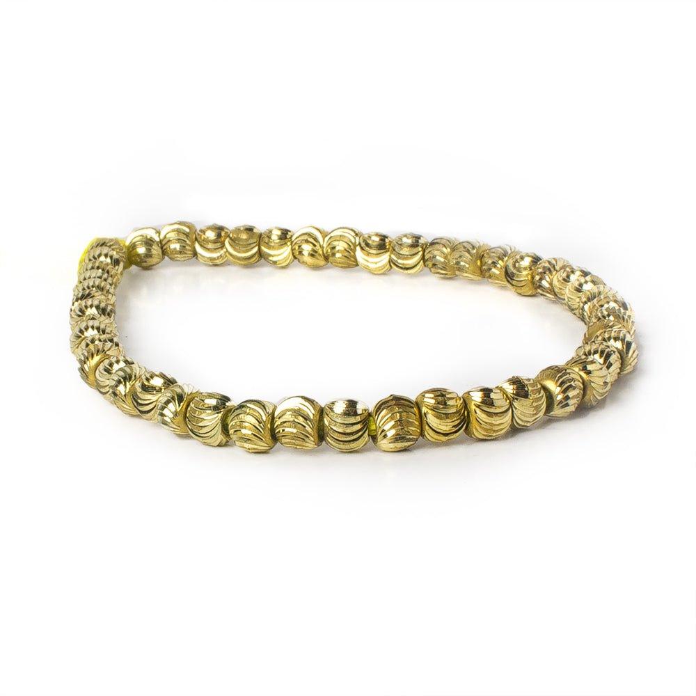 5mm Brass Curved Fluted Round Beads, 8 inch - The Bead Traders