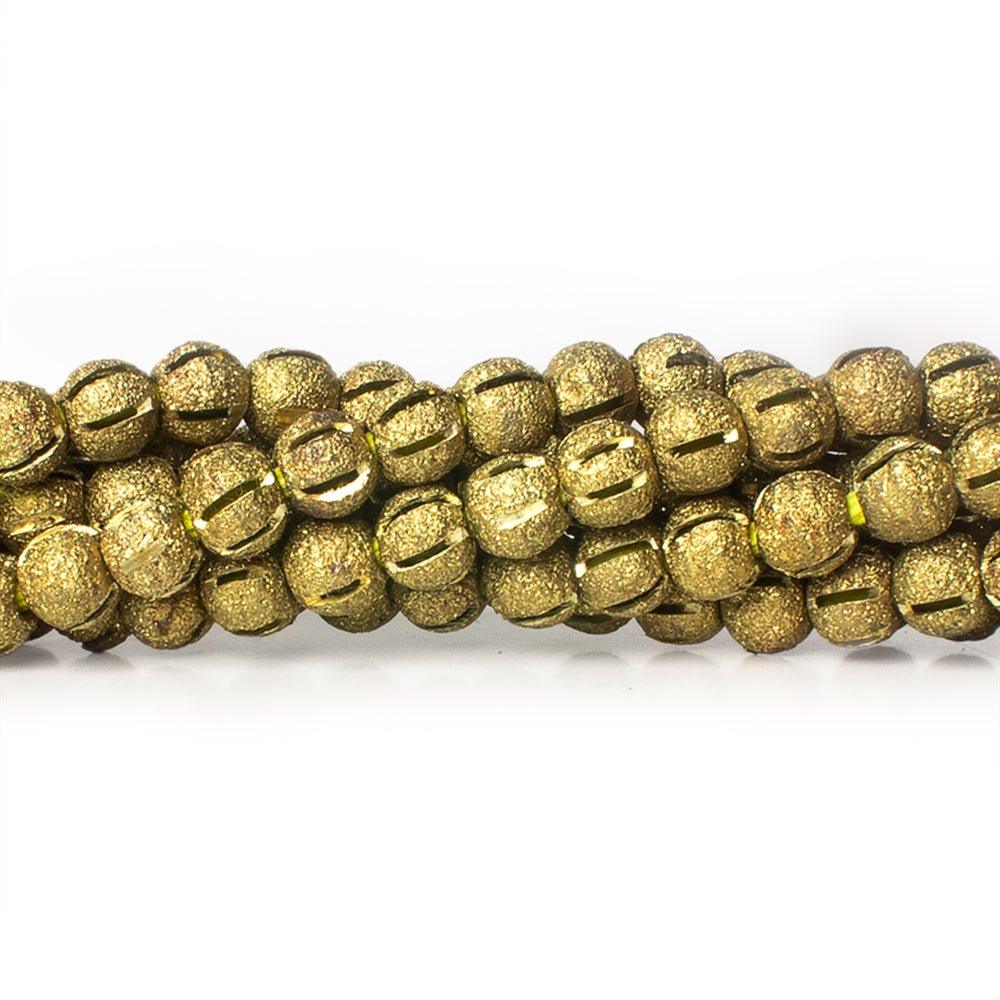 5mm Brass Textured with Shiny Stripe Round Beads, 8 inch - The Bead Traders