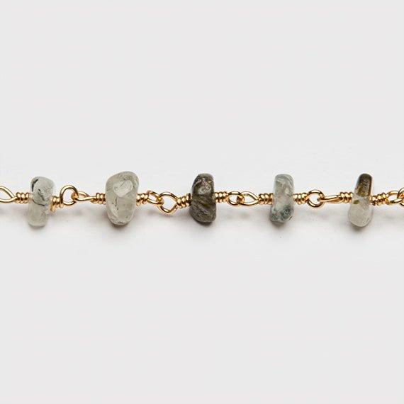 5mm Dendritic Prehnite Gold Wire Wrapped Rosary Chain by the foot - The Bead Traders