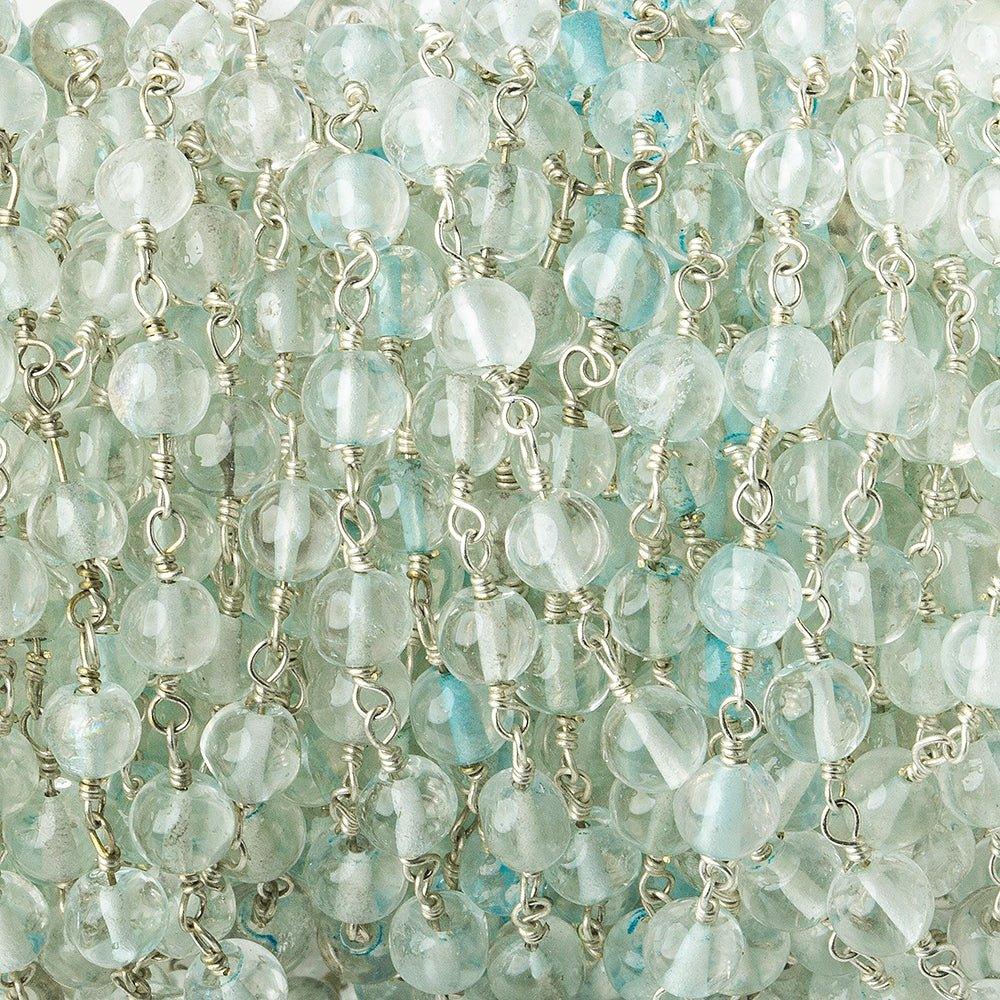 5mm Dyed Blue Quartz Plain Rounds Silver plated Chain by the foot 30 pieces - The Bead Traders