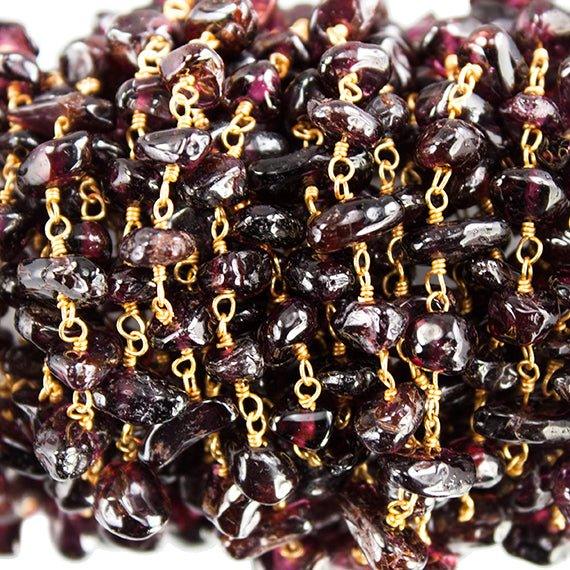 5mm Garnet plain chips on Gold Chain by the foot - The Bead Traders