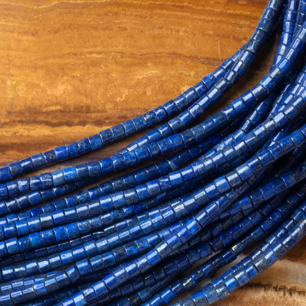 5mm Lapis Lazuli Plain Tubes 15 inch 100 pieces - The Bead Traders