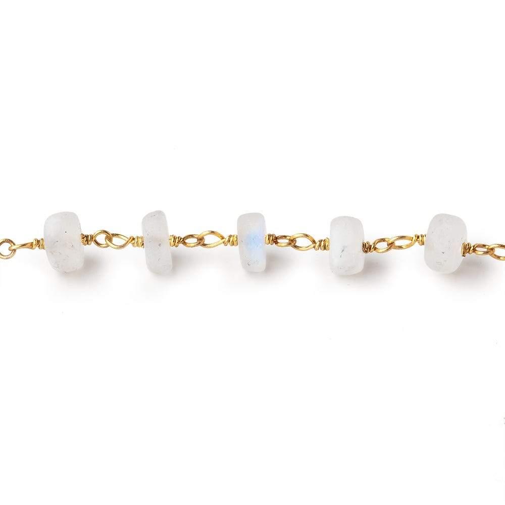 5mm Matte Rainbow Moonstone Plain Rondelles on Gold Plated Chain 35pcs - The Bead Traders
