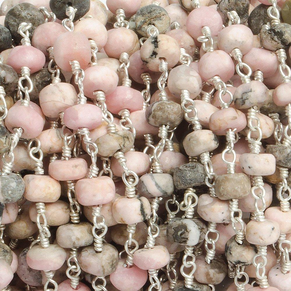 5mm Matte Rhodonite plain rondelle Silver plated Chain by the foot with 33 pieces - The Bead Traders