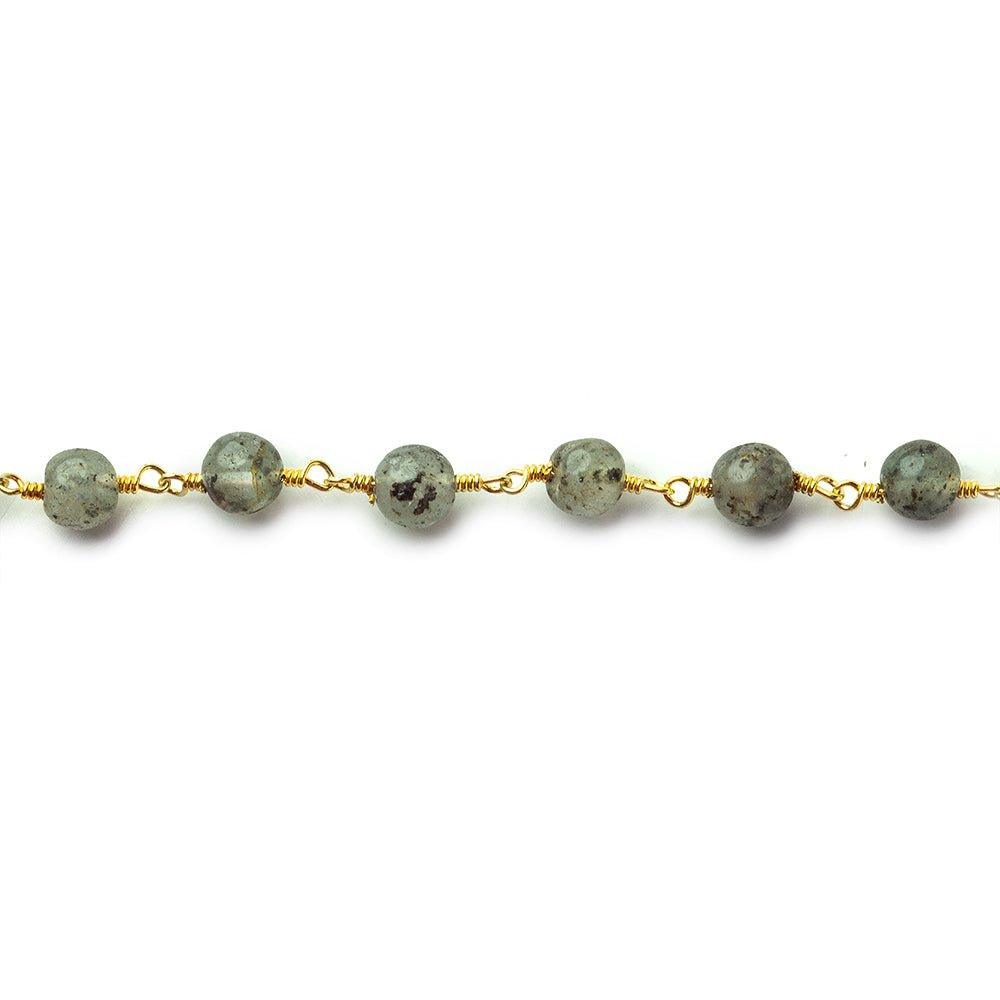 5mm Moss Quartz Plain Round Gold plated Chain by the foot 26 pieces - The Bead Traders