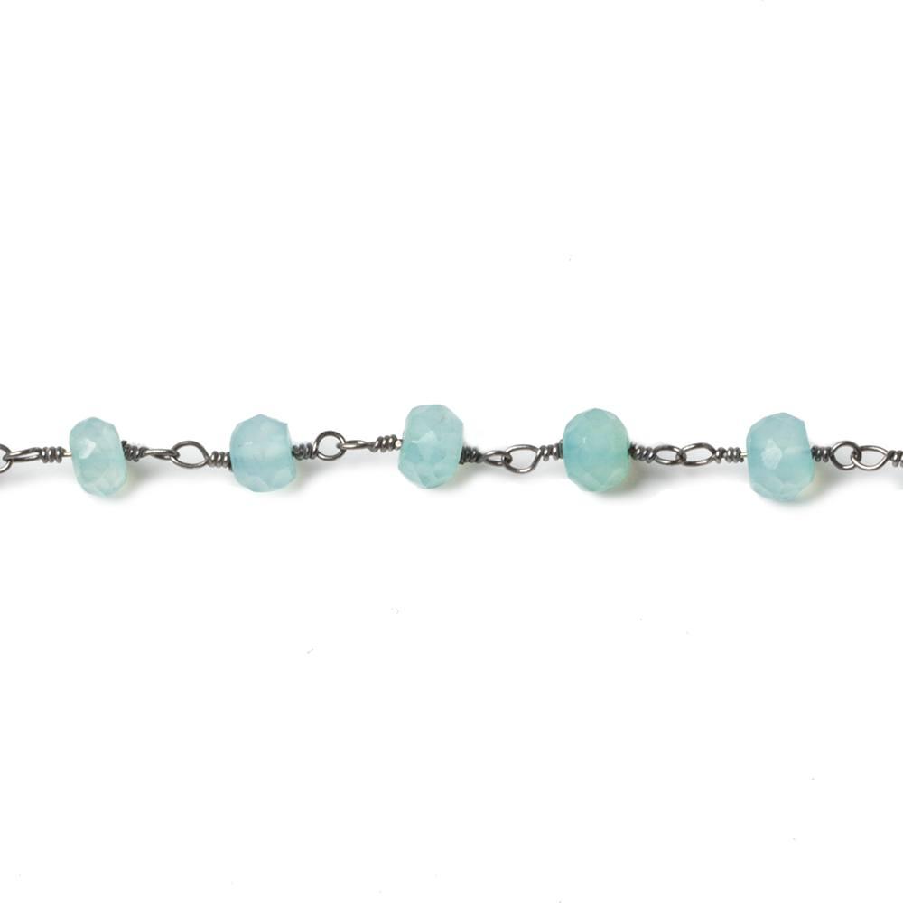 5mm Seafoam Chalcedony Rondelle Black Gold Chain 33 beads - The Bead Traders