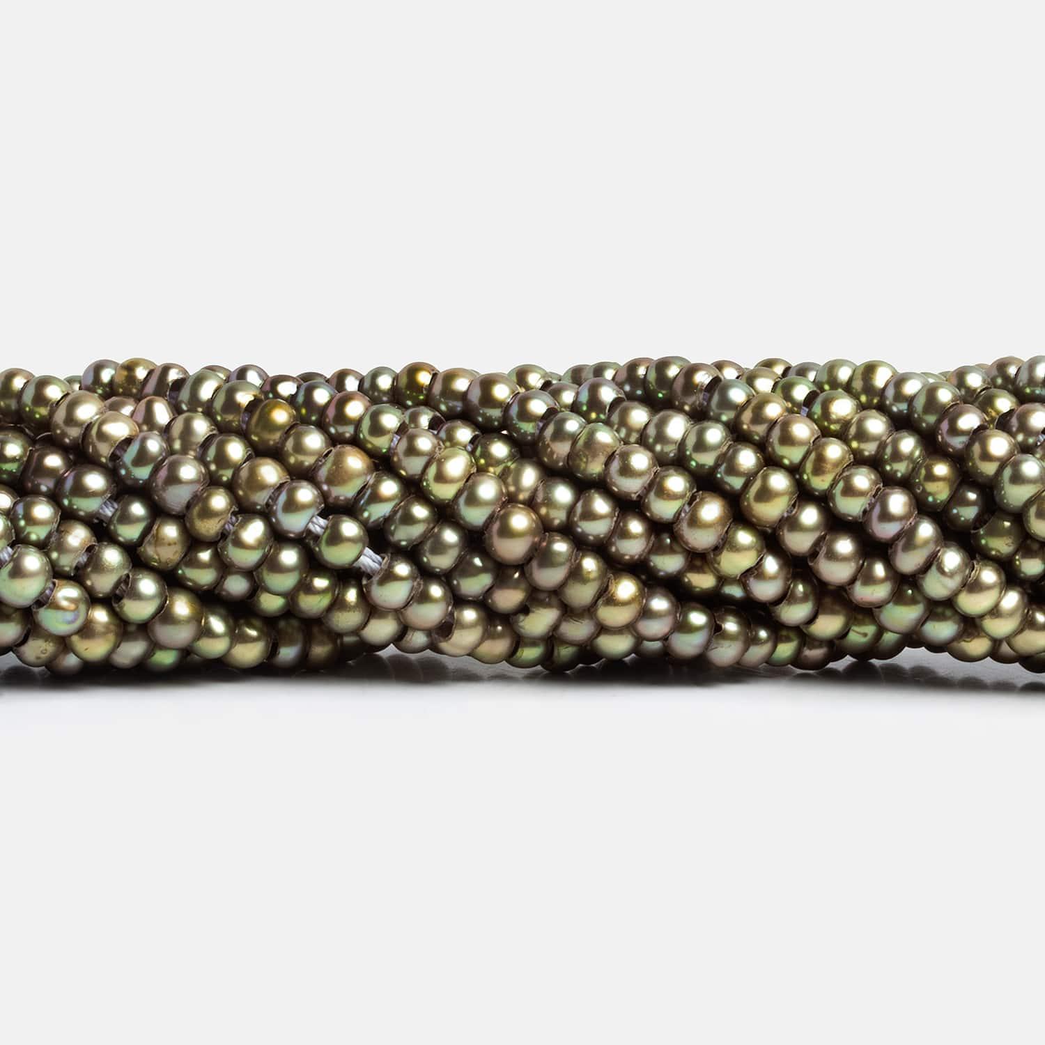 5mm Silvery Green Large Hole Off Round Pearls 15 inch 120 pieces - The Bead Traders