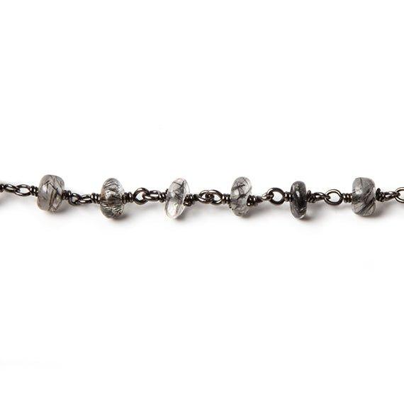 5mm Tourmalinated Quartz rondelle Black Gold Rosary Chain by the foot 36 beads - The Bead Traders