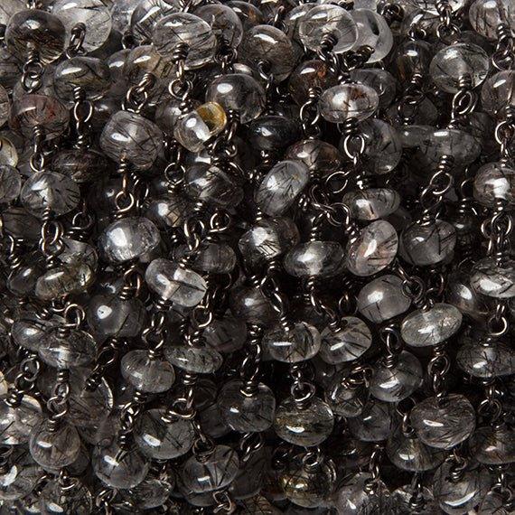 5mm Tourmalinated Quartz rondelle Black Gold Rosary Chain by the foot 36 beads - The Bead Traders