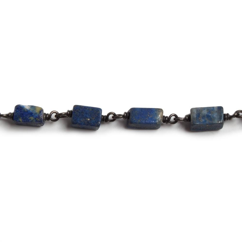 5x3-8x4mm Lapis Lazuli rectangle Black Gold plated Chain by the foot 25 pieces - The Bead Traders