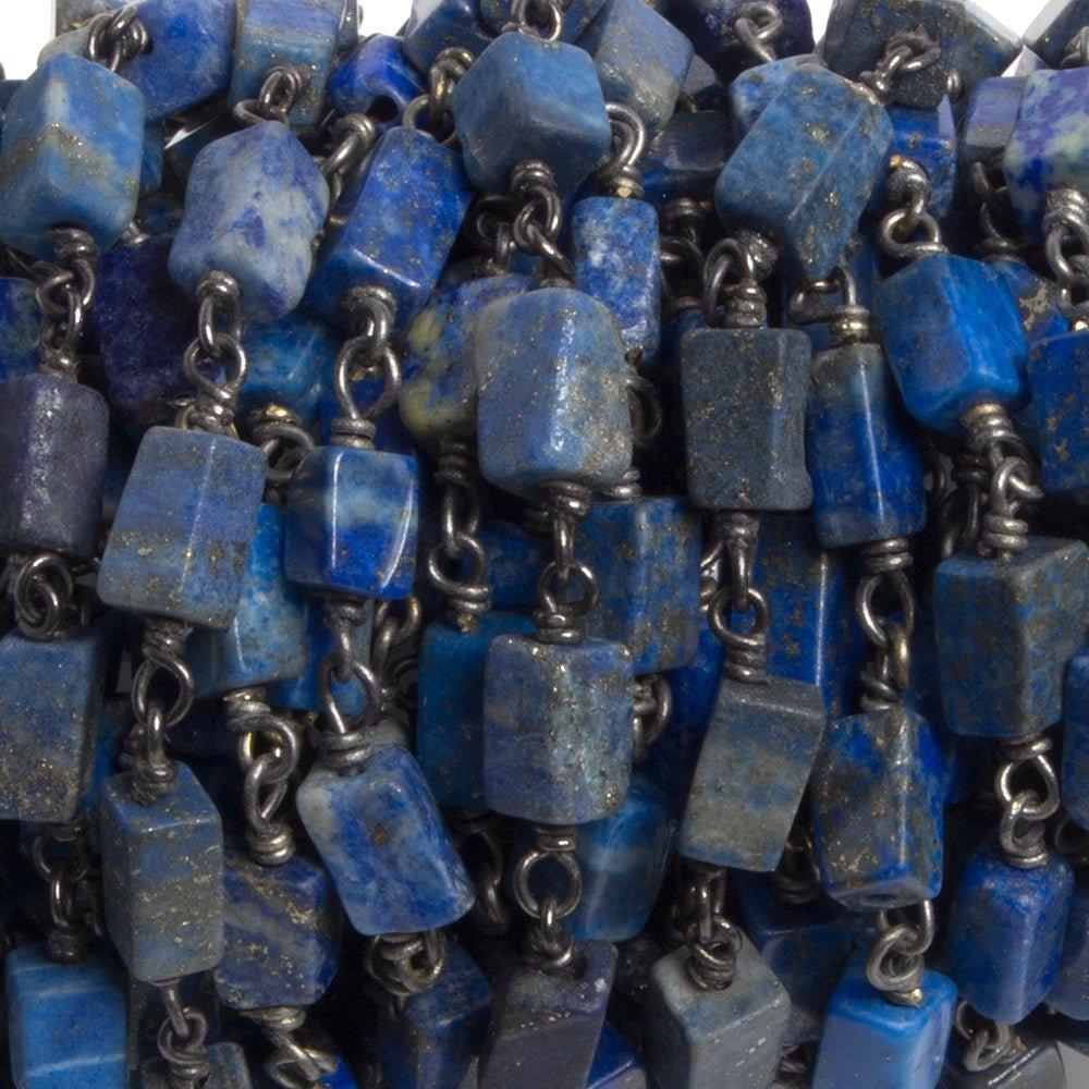 5x3-8x4mm Lapis Lazuli rectangle Black Gold plated Chain by the foot 25 pieces - The Bead Traders