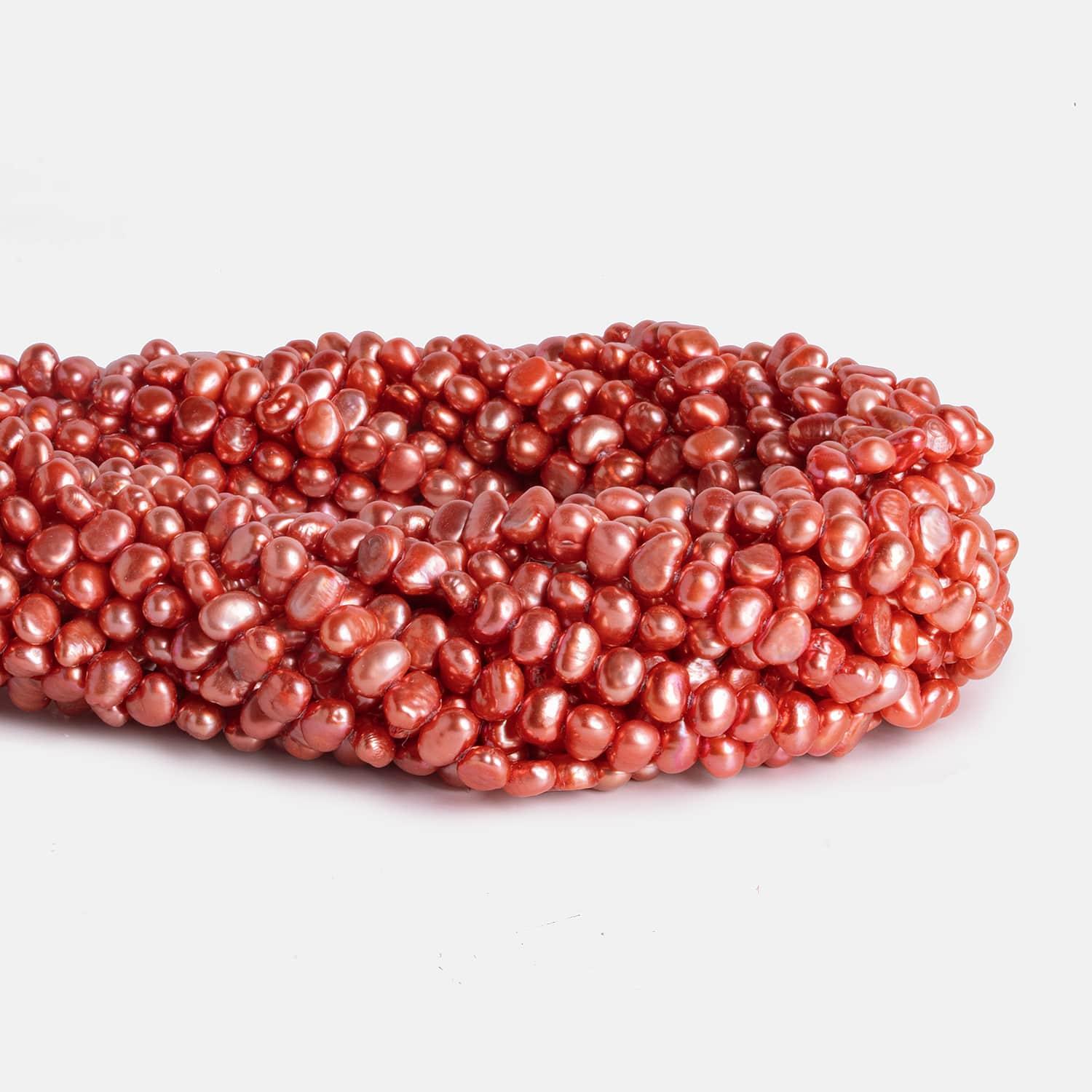 5x4mm Coral Red Baroque Pearls 15 inch 90 pieces - The Bead Traders