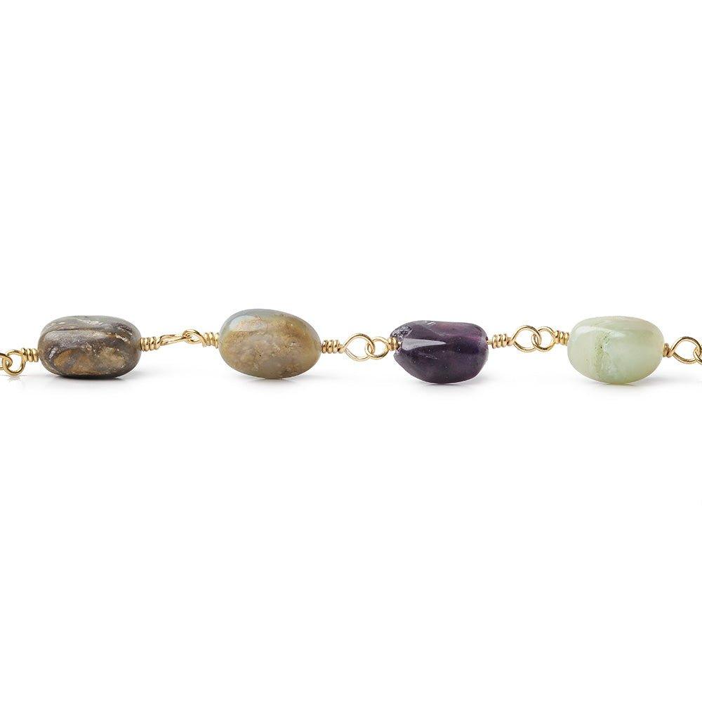 5x5-10x7mm Multi Color Peruvian Opal plain nuggets Gold plated Chain by the foot 20 pcs - The Bead Traders