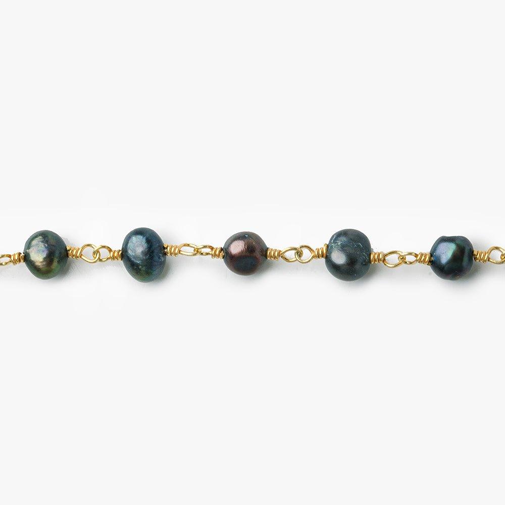 5x5-6x4mm Peacock Baroque Freshwater Pearl Gold plated Chain by the foot 28 pieces - The Bead Traders