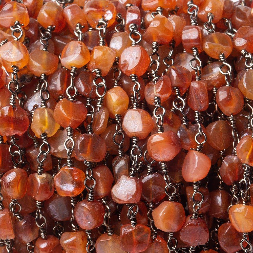 5x5mm Shaded Carnelian tumbled multi shape Black Gold plated Chain by the foot 30 pieces - The Bead Traders