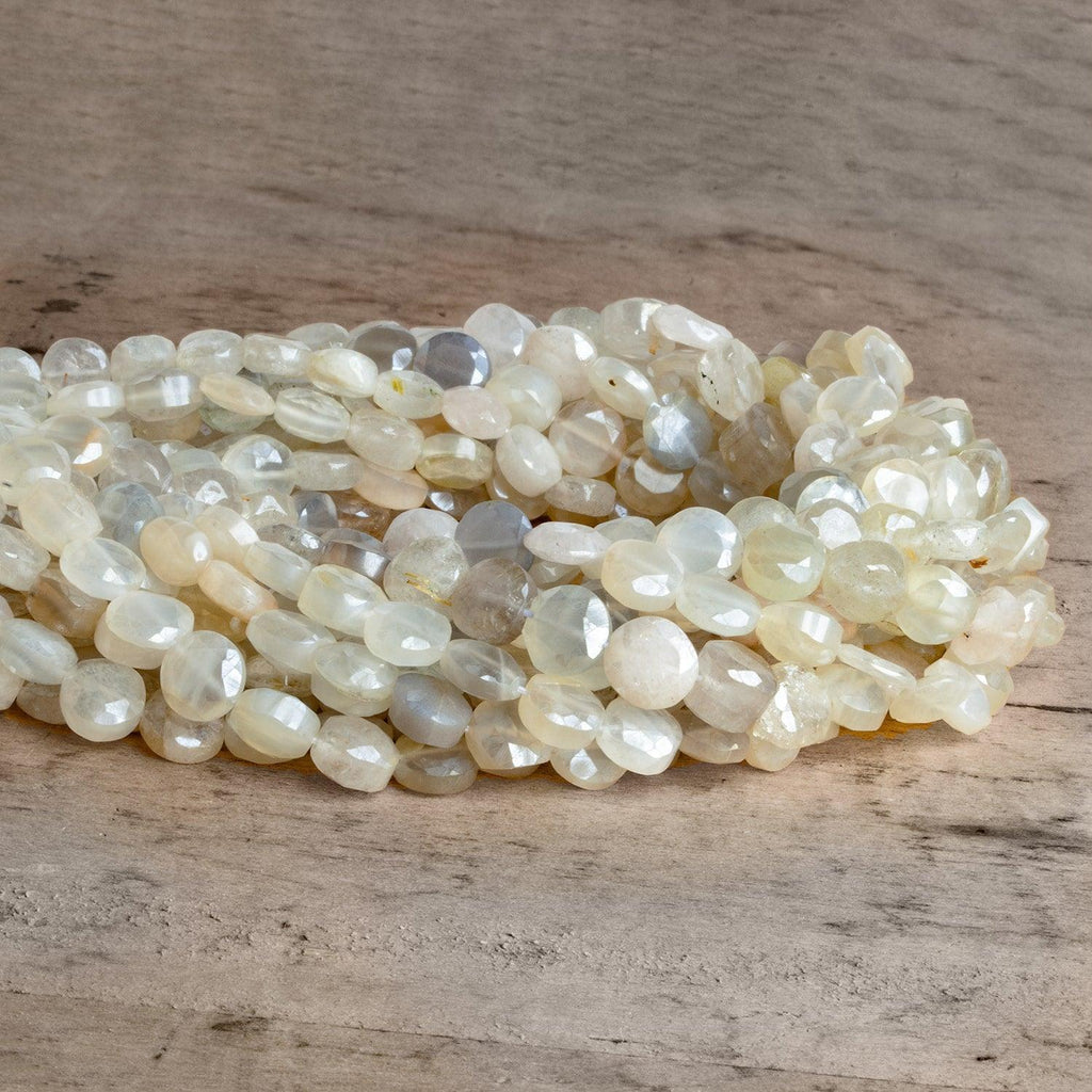 6-6.5mm Mystic Moonstone & Rutilated Quartz faceted coins 12.5 inch 48 Beads - The Bead Traders