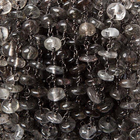 6-6.5mm Tourmalinated Quartz rondelle Black Gold Rosary Chain by the foot 35 beads - The Bead Traders
