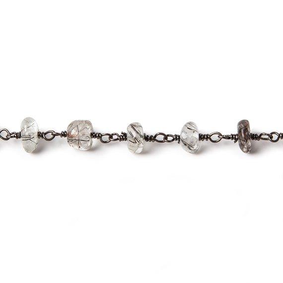 6-6.5mm Tourmalinated Quartz rondelle Black Gold Rosary Chain by the foot 35 beads - The Bead Traders