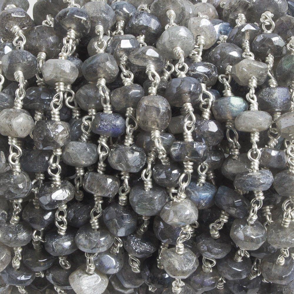 6-7mm Mystic Labradorite faceted rondelle Silver plated Chain by the foot 26pcs - The Bead Traders