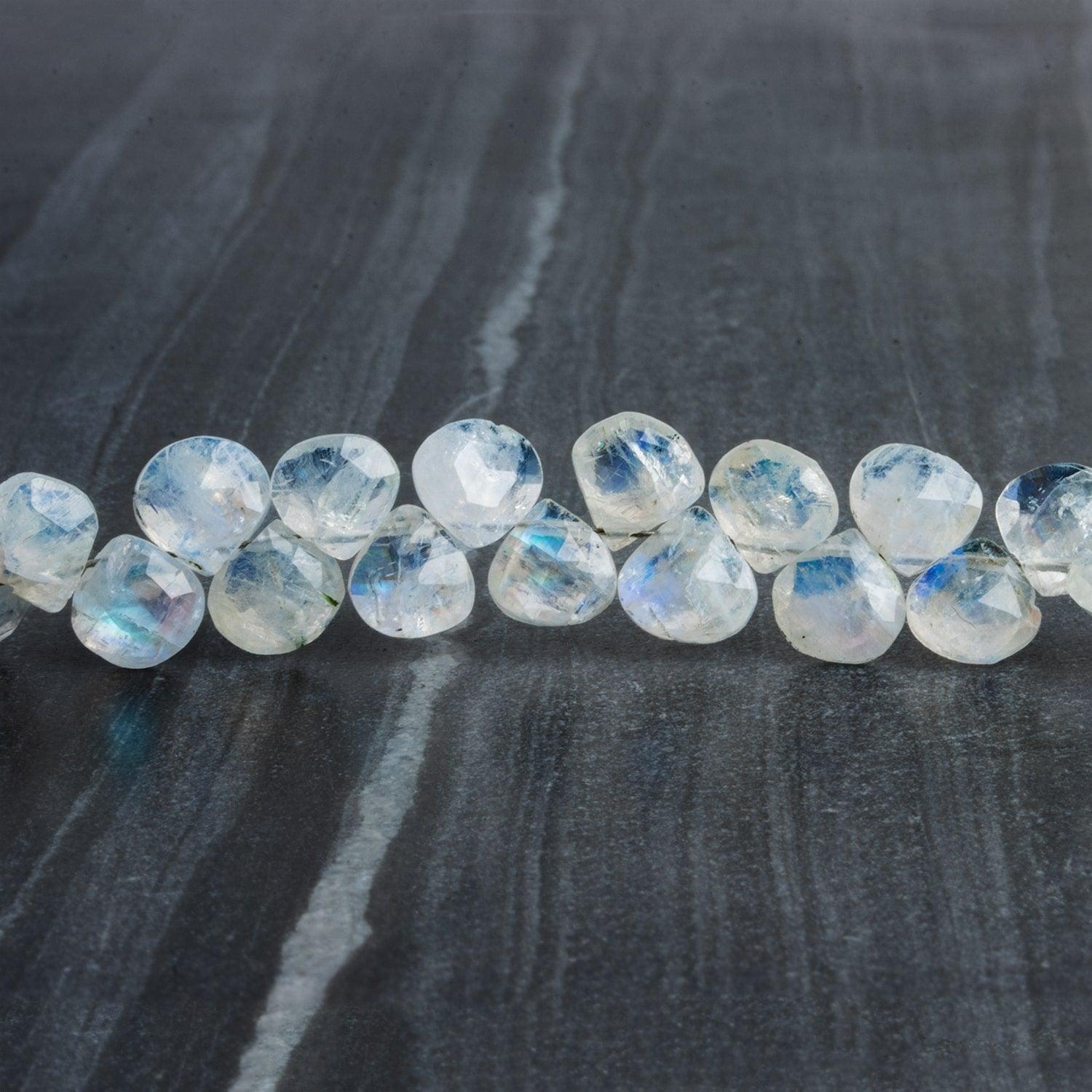 6-7mm Rainbow Moonstone Faceted Hearts 8 inch 52 beads - The Bead Traders