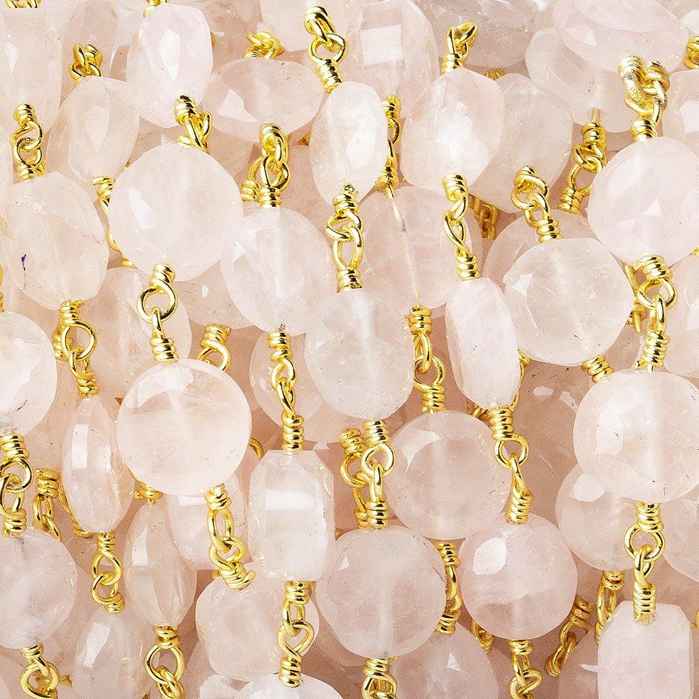 6-7mm Rose Quartz faceted coin Gold plated Chain by the foot 24 - The Bead Traders