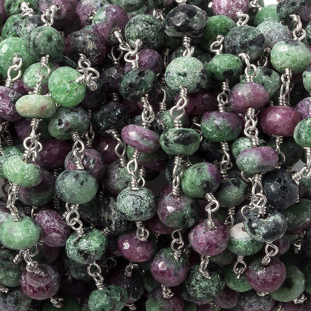 6-7mm Ruby in Zoisite faceted rondelle Silver plated Chain by the foot 32 beads - The Bead Traders
