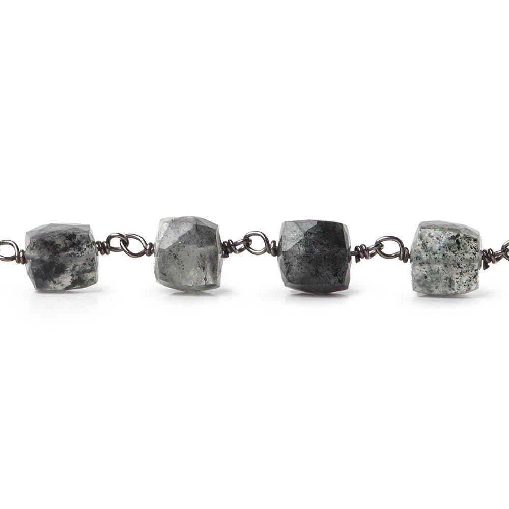 6-7mm Tourmalinated Quartz Faceted Cube Black Gold plated Sterling Silver Chain 22 inch length - The Bead Traders
