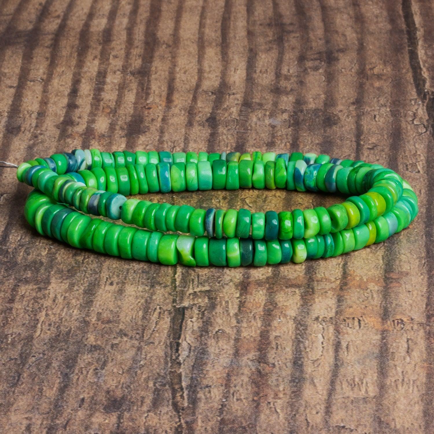 6-8mm Forest Green Opal Plain Heishis 16 inch 135 beads - The Bead Traders