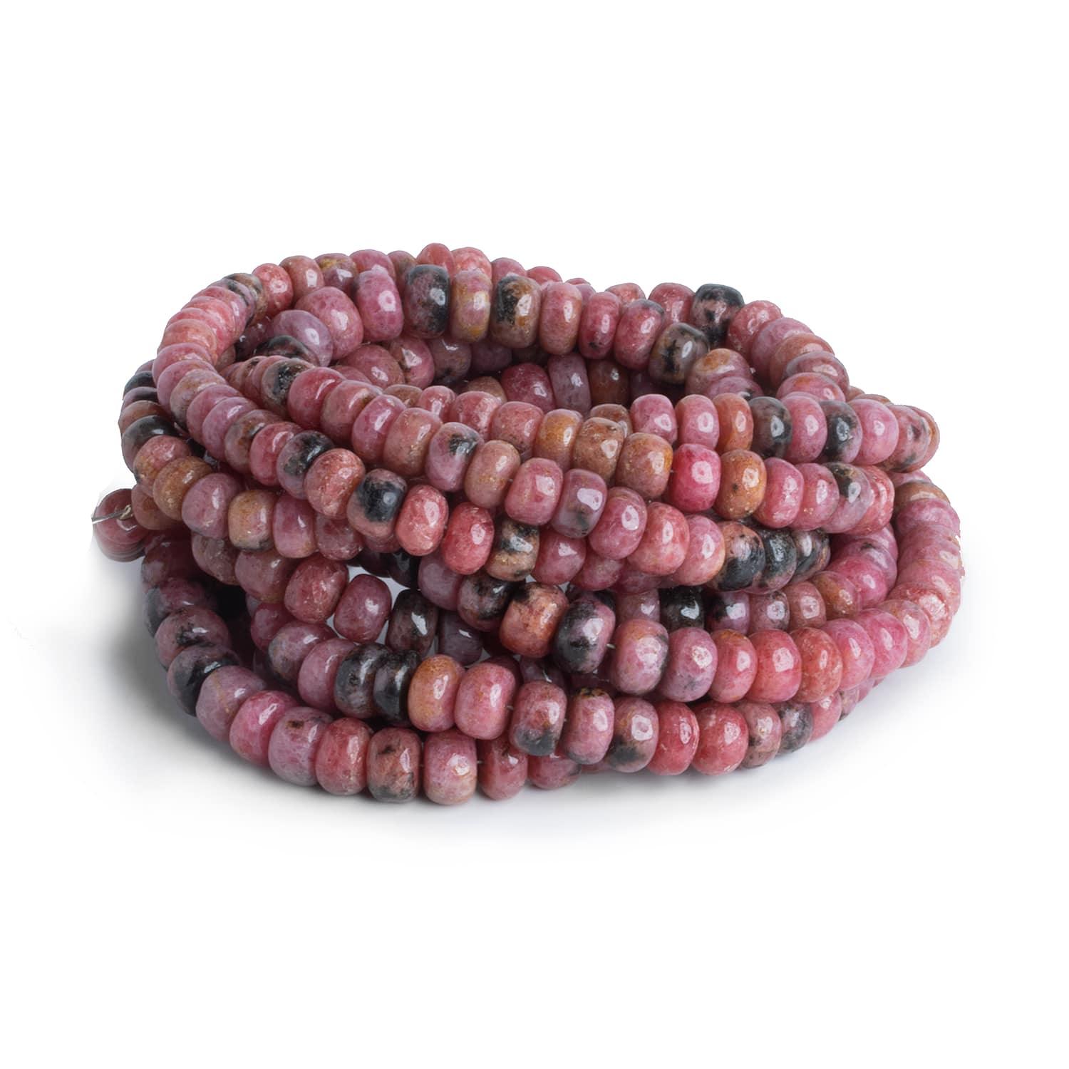 6-8mm Rhodonite Plain Rondelles 16 inch 85 beads - The Bead Traders