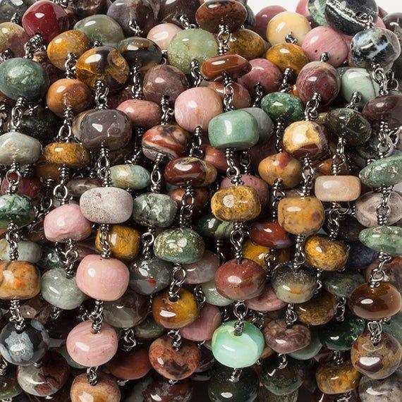 6.5-7.5mm Multi Gemstone rondelle Black Gold Chain by the foot - The Bead Traders