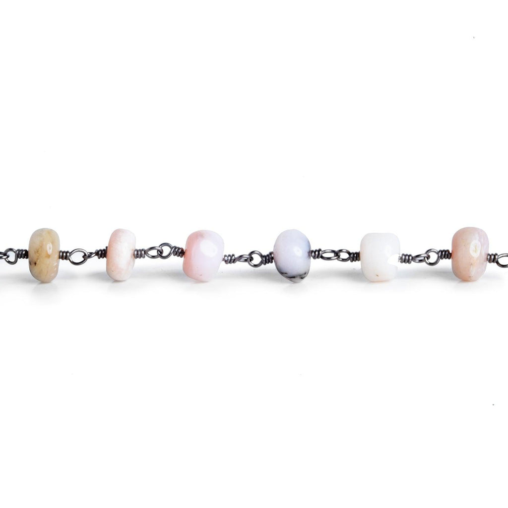 6.5-7mm Pink Peruvian Opal Rondelle Black Gold Chain 30 beads - The Bead Traders