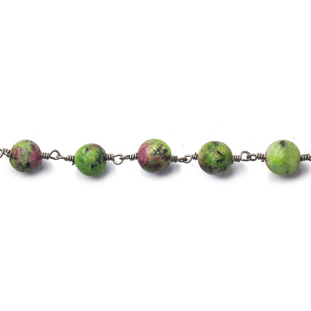 6.5mm-7mm Ruby in Fuschite Round Black Gold plated Chain 26 pcs - The Bead Traders