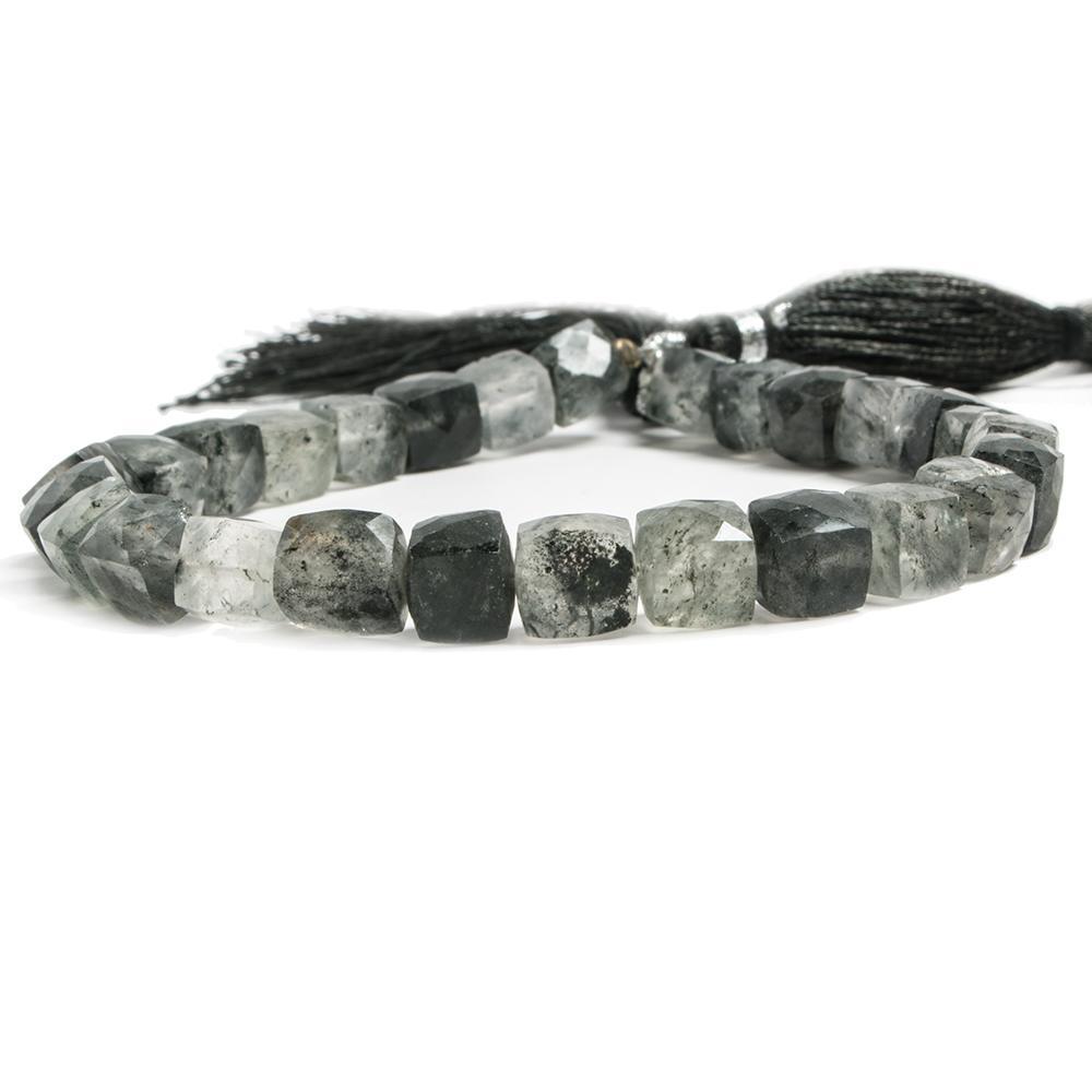 6.5mm Black Tourmalinated Quartz faceted cube beads 8 inch 27 pieces - The Bead Traders