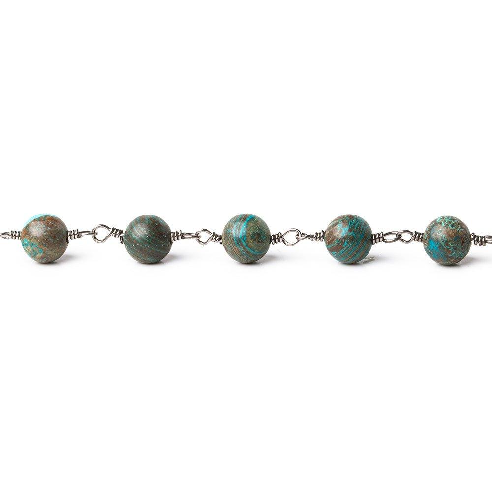 6.5mm Chrysocolla plain round Black Gold plated Chain by the foot 25 pieces - The Bead Traders