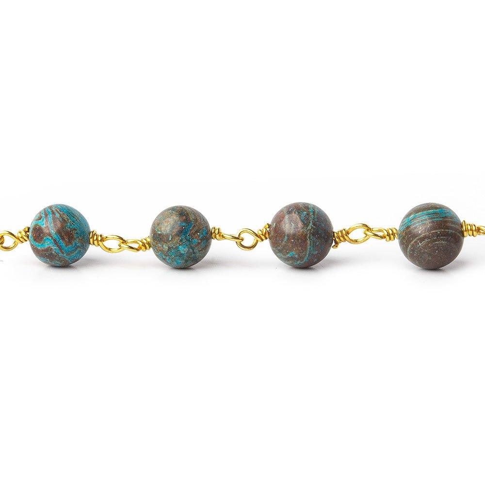 6.5mm Chrysocolla plain round Gold plated Chain by the foot 25 pieces Lab created - The Bead Traders
