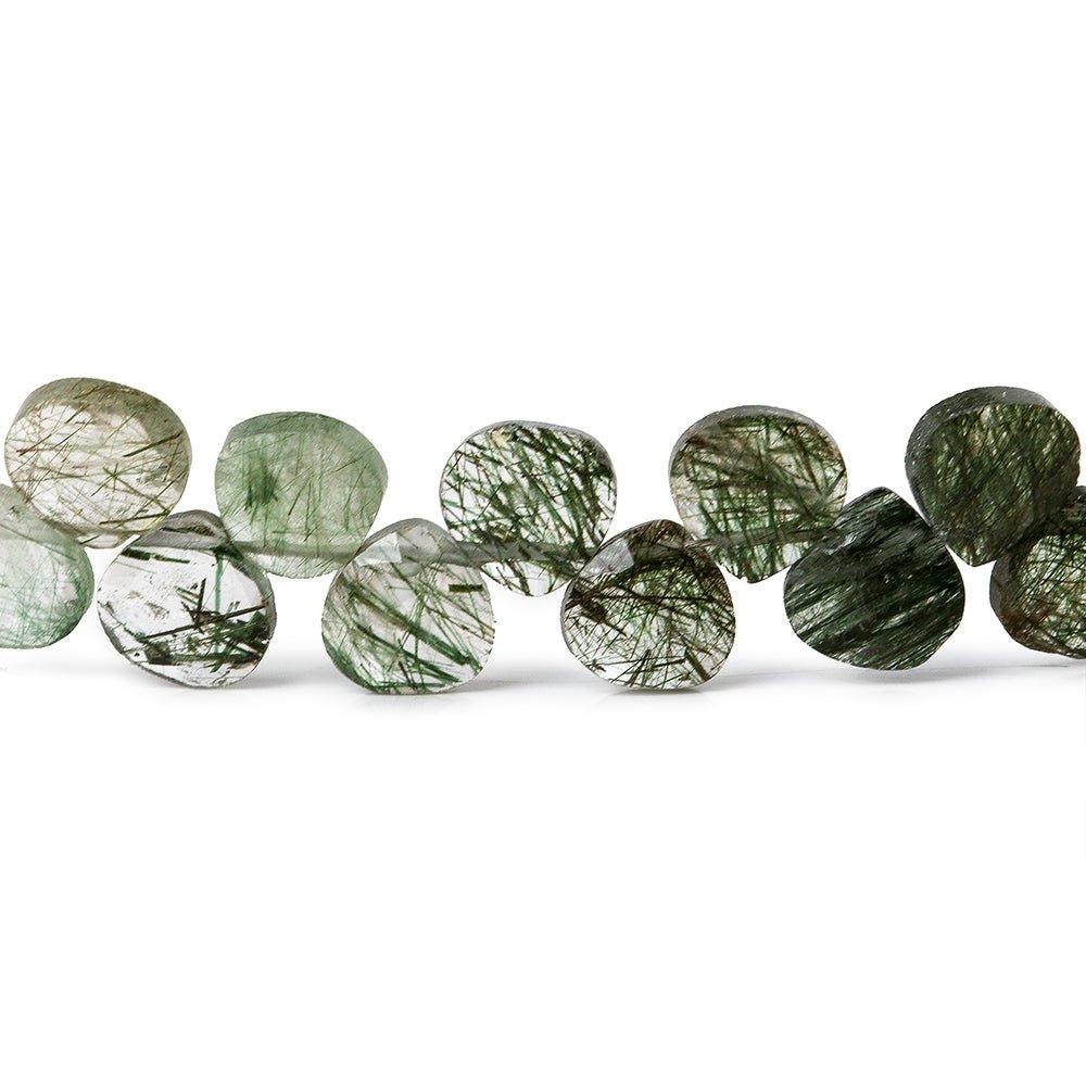 6.5mm Green Tourmalinated Quartz faceted heart briolettes - The Bead Traders