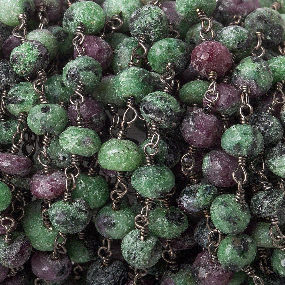 6.5mm Matte Ruby in Zoisite faceted rondelle Black Gold Chain - The Bead Traders