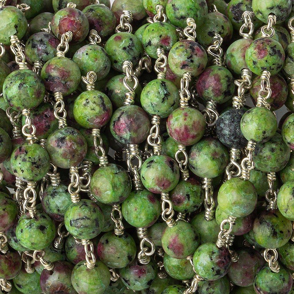 6.5mm Ruby in Fuschite Plain Round Silver plated Chain by the foot 26 pieces - The Bead Traders