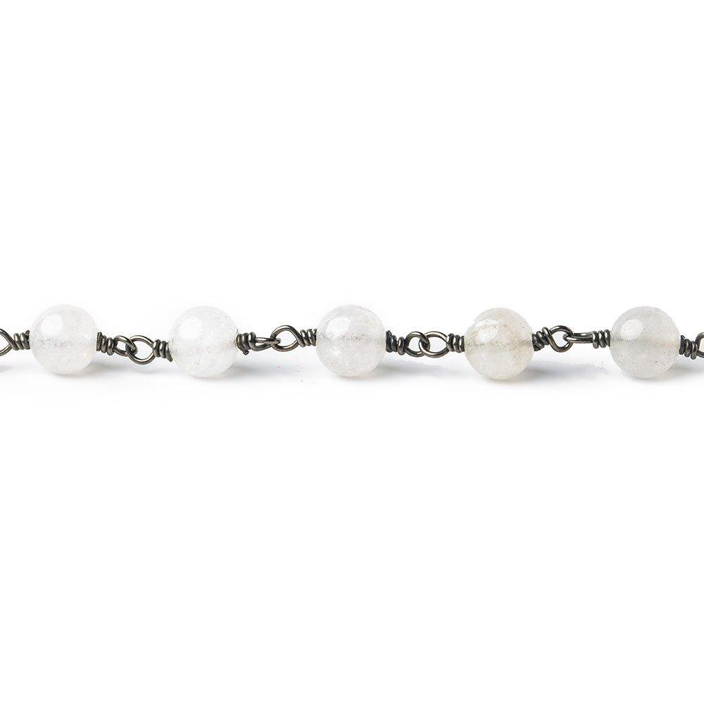6.5mm White Jade plain round Black Gold plated Chain by the foot 24 pieces - The Bead Traders